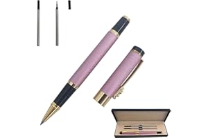 Accod Fine Nib Ballpoint Pen High-end Business Signature Pen Metal Pen Clip Black Ink Rollerball Pen with Two 0.5mm Replacement Refills Gift Pen Premium Gift Box (Pink)