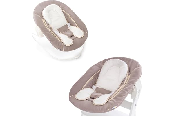 hauck Siège Bébé et Réhausseur 2-en-1 pour Chaise Haute Bébé Alpha+ et Beta+, dès la Naissance jusqu’à 9 kg, avec Harnais 3 Points, Réducteur de Siège et Base Amovible, Stretch Beige