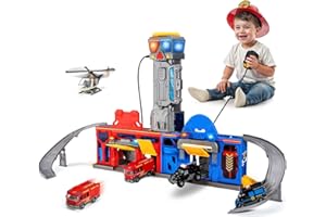 lerrbo Polizei & Feuerwehrstation Transform Track Sets für Jungen 3-6, klappbares Großstadt Action Playset mit Licht & Sounds