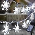 Fohil Solar String Lights Snowflake100LED 12M 8 Modes Waterproof Outdoor Garden Christmas Patio Indoor Decor