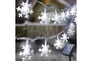 Fohil Guirlande Lumineuse Exterieur Solaire, 12M 100 LED Flocon de Neige Lumières de Noël Étanche 8 Modes Décoration Lumière pour Exterieur Interieur Jardin Terrasse Patio Cour Noël Fête Mariage