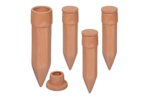 Relaxdays Tonkegel Bewässerung, 4er Set, Bewässerungshilfe mit Deckel, für 1,5 l Flaschen, Pflanzengießhilfe, terrakotta