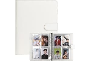 VACONICO A5 Kpop Photocard Binder, 6 Ring Binder Album with 200 Card Slots, PU Leather Binder Cover with Magnetic Buckle Closure for Organizing Trading Cards (White)