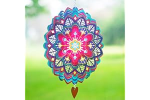 SteadyDoggie Wind Spinner Mandala Hibiscus 30cm (12inches) – 3D Stainless Steel – Laser Cut Metal Art Geometric Pattern - Hanging Wind Spinner, Kinetic Yard Art Decorations - Indoor/Outdoor Décor