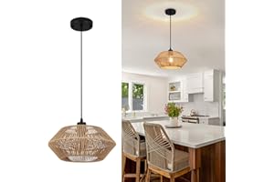 MRHYSWD Boho Pendelleuchte Rattan1 Licht Korbgeflecht Hängeleuchte Schwarz Kronleuchter Deckenleuchte Wohnzimmer Schlafzimmer Esszimmer Flur Treppe Küchen Mit Lampenschirm, Ohne E27 Glühbirne