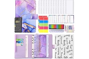 OAKLEYS OAK 30Pcs Budget Binder with Cash Envelopes, Leather Money Saving Wallet, A6 Notebook, Money Organizer with 6 Holes Ring Binder, 12 Budget Sheets, Sticker Included (Purple)
