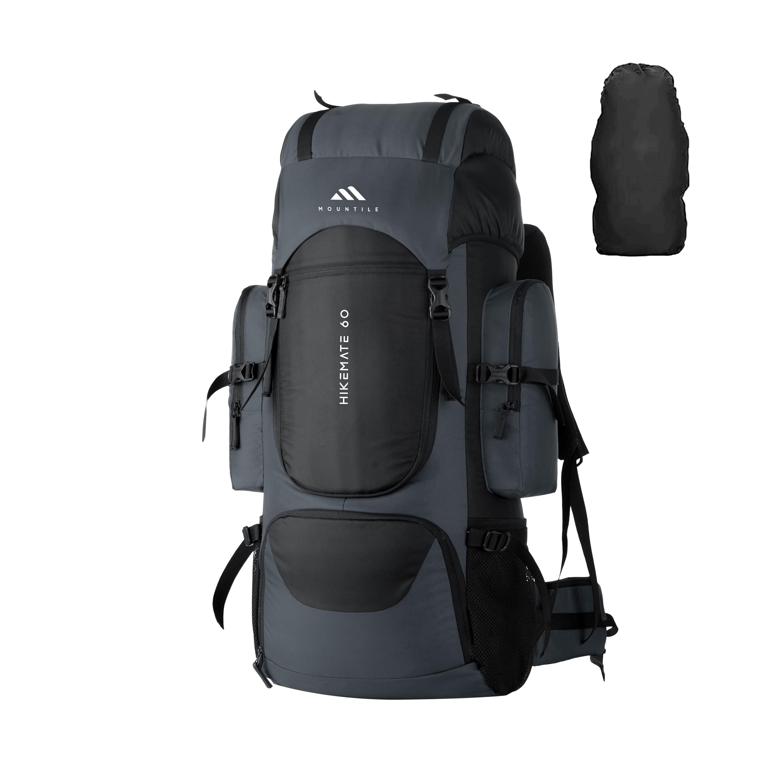 MOUNTILE HIKEMATE 60L Travel Backpack with Water Proof Rain Cover, Shoe Compartment - Camping Hiking Rucksack Trekking Bag - 