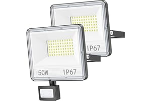 YIQIBRO 2 Pezzi 50W Faretto LED da Esterno con Sensore di Movimento, 5000LM IP67 7000K Luce Fredda Lampada da Esterno Faretti Faretto con Sensore di Movimento per Giardino, Garage