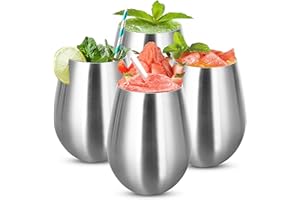 GOYADA 4 copas de vino de acero inoxidable de 18 onzas/500 ml, copas de vino plateadas en forma de huevo, copas de vino sin tallo, irrompibles e irrompibles para bebidas, cerveza, vino, cóctel, té, café