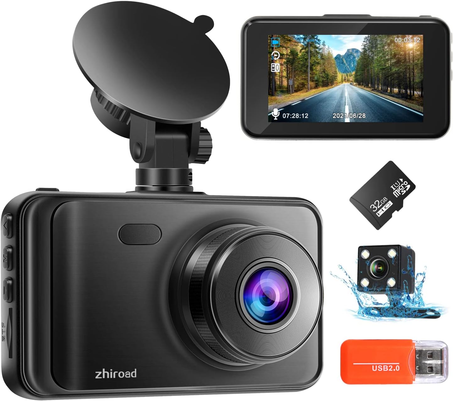 Dash Cam Front and Rear with 32GB SD Card 1080P FHD Dashcam for Car Dual Dashboard Camera with Night Vision,Loop Recording,G-sensor,Park Mode