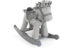 Little Bird Told Me - Stirling & Mac Rocking Horse, Grey Ride On Horse Toy with herringbone woven fabric, for Toddlers, Wooden Rockers, Saddle & Bridle, Stirrups, for Girls & Boys (9 Months +)…