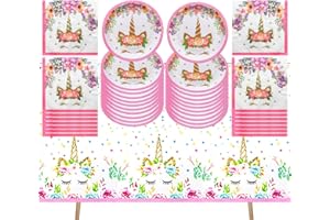 DECPTYTA Stoviglie per Feste di Compleanno Unicorno ,Decorazioni Compleanno Unicorno,Piatti Tovaglioli Tovaglia etc,Adatto per 20 Persone (c)