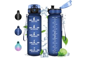 Vikaster Gourde Sport, Bouteille d'eau 1000ml, sans BPA, Étanche & Réutilisable, Water Bottle Ouvrir en un Clic, Convient Pour la Yoga, le Gym, le Camping, Gourde Randonnée