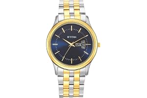 Titan Karishma Trendsetter Quartz Analog with Day & Date Midnight Blue Dial Two Toned Silver & Gold Stainless Steel Strap Watch for Men - NT1824BM03