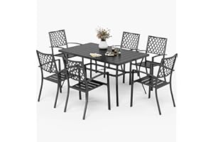 PHIVILLA Gartenmöbel Wetterfest Metall Gartentisch mit Stühle 6er Set Terrassenmöbel Outdoor Bistro Möbel Sets Garten Sitzgruppe mit Stapelbare Stühle Gartentisch mit 4cm Schirmloch