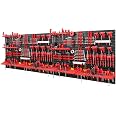 Kit Rangement Mural Atelier 115x78cm - 38 Supports Outils - Panneau Perforé Polypropylène Rouge