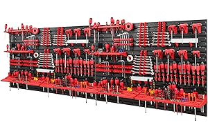 PAFEN Panel organizador de herramientas de 2304 x 780 mm, set con 116 soportes para herramientas con pared perforada, sistema de almacenamiento, estantería de pared, estantería de taller