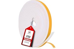 XEEINC 8M Dichtungsband Türdichtung Selbstklebend, 9mm(B) x 3mm(D) Schaumstoffband Dichtungsband für Türen Fenster, Gegen Kalte Fensterdichtung, Anti Kollision/Schalldichter/Staubdicht - Weiß