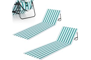 CUSHSUNR Set of 2 Folding Beach Sun Lounger,Deck Beach Chair Mat,Adjustable Backrest & Zippered Pocket,Foldable 600D Oxford Lightweight Portable Sunlounger with Handle for Beach Camping Garden Pool,180*55*42