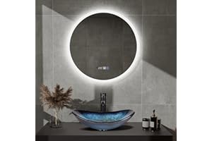 YU YUSING Miroir de Salle de Bain LED Rond 60 cm avec éclairage, 3 Couleurs de lumière réglables, Miroir Mural avec Interrupteur Tactile, Anti-buée, Fonction minuterie IP44