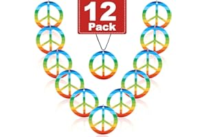 MEEKOO 12 Pièces Colliers de Paix d’Arc-en-Ciel Collier avec Pendentif Signe de Paix en Plastique Accessoire de Costume