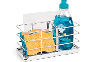 Damita - Organizador para el Fregadero de Cocina - Recipiente para Estropajos, Porta Esponjas de Acero Inoxidable, Estante Almacenamiento, Bandeja Fregadero Baño, Esponjas y Dispensador no Incluidos