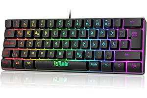 ‎REDTHUNDER RedThunder 60% Gaming Tastatur, QWERTZ DEUTSCH Layout, RGB-Beleuchtung, Multiple Lighting Modes Multiple Multimedia Functions Convenient Operation Suitable for PC Mac Work and Games