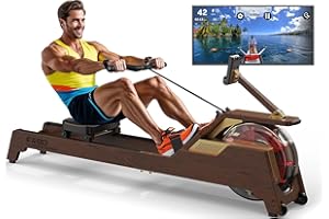 VOWVIT Rameur pour la maison : rameur d'eau en bois avec réservoir d'eau vertical, compatible Bluetooth, pour les utilisateurs jusqu'à 210 cm, garantie 2 ans