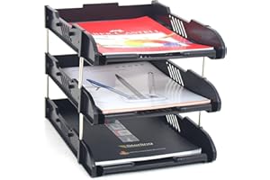 ABN FINEST 3-Tier Paper Tray - Stackable Desk Organiser Tray - Filing Trays for Letters, Paper, Documents, Magazines, Files - Detachable Frame, Stable Base, Easy Assembly - Desk Accessories - Black