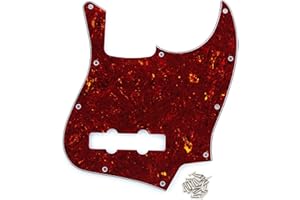 FLEOR 10 Hole JB Bass Pickguard 4Ply Scratch Plate without Truss Rod Notch for USA/Mexican Standard 4 String Model JB Bass Guitar, Red Tortoise Shell