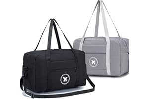 SUCIKORIO Bolsa de Viaje 40x20x25 Ryanair, 2 Piezas Bolso de Mano Viaje Plegable Bolsa de Equipaje Pequeña 20L Bolso de Viaje Fin de Semana Impermeable Bolsa Deporte para Hombre y Mujer, Negro & Gris