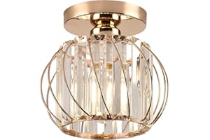 Hudi Fyier Chandelier Crystals Ceiling Lighting Fixtures, Small Semi Flush Mount Ceiling Light for Kitchen Hallway Dining Rooms Living Rooms Bar (Gold)