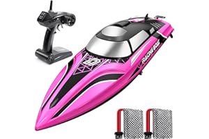 DEERC Barca telecomandata rapida con illuminazione a LED, 30+ Mins, 20+ MPH, barca telecomandata a raddrizzamento automatico piscine e laghi, barche da corsa 2,4 GHz, giocattolo acquatico estivo per