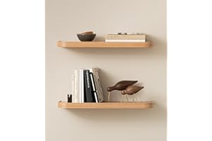 KAZAI.® Zestaw półek ściennych 'Toke' | 2 wiszące z forniru z litego drewna | Lekkie drewniane jako dekoracja i miejsce do przechowywania do łazienki, salonu, kuchni, sypialni | Dąb