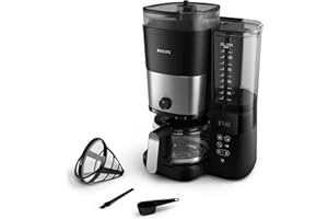 Philips Cafetière Filtre Tout-en-1 - Broyeur Conique Intégré pour des Grains Frais - Préparez dans un Pichet en Verre de 1,25 l ou Directement dans une Tasse