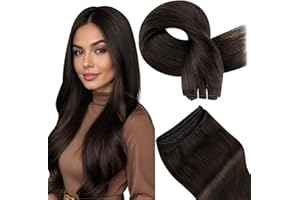 Hetto 20 Inch Darkest Brown Sew in Hair Extensions Real Hair Weft Human Hair Double Weft Extensions 100g/Pack #2