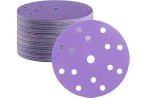 FASTPLUS 50PCS Purple Film Sandpaper Discs, 6 Inch 15 Hole 150mm Sanding Discs, 2000 Grit Ceramic Abrasives Hook & Loop Wet Dry Film Discs for Car Paint Wood Metal Grinding and Polishing