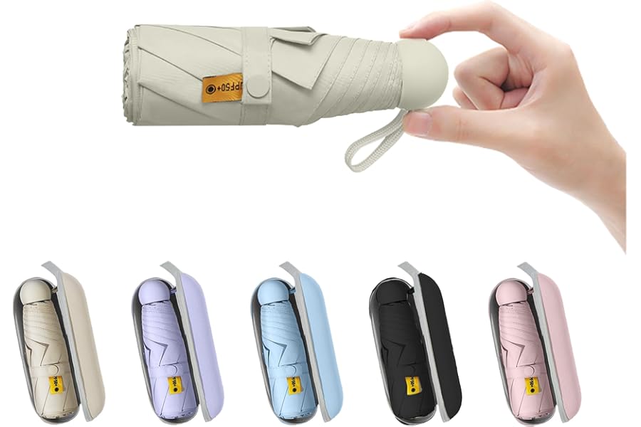 BAODINI Travel Small Mini Sun Umbrella with Case Lightweight with Aluminum Frame Compact Size UV Protection Purse Umbrella for Kids & Women