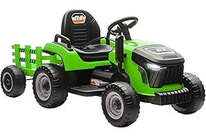 AIYAPLAY Tractor Eléctrico para Niños con Remolque Desmontable, Tractor de Juguete de Batería 12V, Velocidad 3-5 km/h, Control Remoto 2,4G, Música, Bocina, para Niños de 3-8 Años, Verde