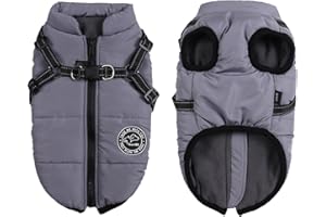 Savlot All-Weather Dog Coat & Harness | Waterproof Windproof Snowsuit with Reflective Vest & Fleece Lining for Small, Medium, Large Dogs