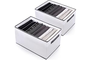 sprecenk Boîte de Rangement Vetement, Grand 9 Grilles Armoire Organisateur de Vêtements, 2PCS Organisateur de Tiroir Pliable pour Pantalons, Pulls, Jeans, T-shirts, Gris