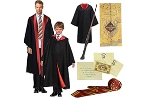 TUNAON Harry Kostüm 6-teiliges Set für Erwachsene und Kinder, inklusive Zauberer Umhang, Zauberstab und Krawatte. für Halloween, Karneval, Cosplay und Geburtstag, Rituale voller
