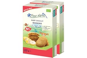Fleur Alpine Banana Baby Biscuits - 12x2 Yummy Organic Baby Snacks for Delicious Smooth Breakfast Porridge Or Daytime Snack | Easy With Whole Grain Snack Biscuits with No Added Sugar | 9 Mths