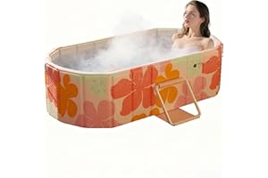 XUDREZ Folding Bathtub Portable Sauna SPA Aromatic Bath for 1-2 People Thickened Interlayer, Freestanding Foldable Without Lid, Folding Bath for Adults Children Ice and Hot Bath 1.5 M / 4.92 Ft, Pink