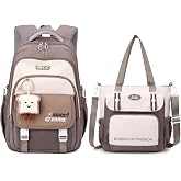 Amythe School Backpack for Teen Girls, Set, 36L Brown | Set of School Backpacks with Shoulder Bag, Casual Backpack for Girls