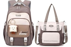 Amythe Schulrucksack Mädchen Set, Schulranzen für Mädchen der 3. bis 7. Klasse, 36L Schultasche Mädchen mit Umhängetasche, Lässiger Rucksack Teenager Daypack mit Anhängern