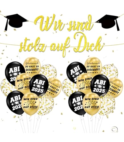 Graduation Deko 2025 – 25 Luftballons Schwarz-gold Mit Doktorhut-Motiv Für Abschlussfeiern