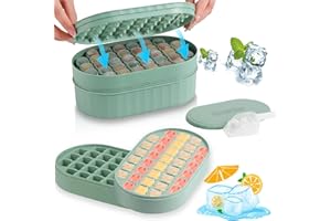 Homhut Cubiteras Para Hielo Con Tapa 72Pcs Cubitera Silicona sin Bpa Fácil Qquitar e Apilable Ice Cube Tray Tapas Antiderrames para Alimentos para Congelador/whisky/fruta(Verde)