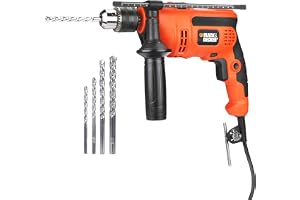 BLACK+DECKER KR554RE-IN 550W, 13mm CORDED Variable Speed Reversible IMPACT HAMMER DRILL with Lock-On Button & 4 Drill Bits, 2m Cable Length, Ideal For Home & DIY Use for Masonry, Steel & Wood, ORANGE
