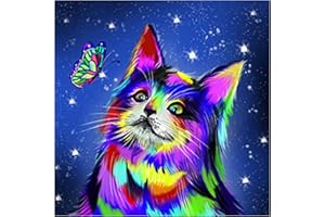 LAKSOL Diamond Painting, Gatto Diamond Painting Kit Completo, Bambini e Adulti, 5D Colorato Animali Pittura Diamante per la Decorazione Della Parete (40x40cm)